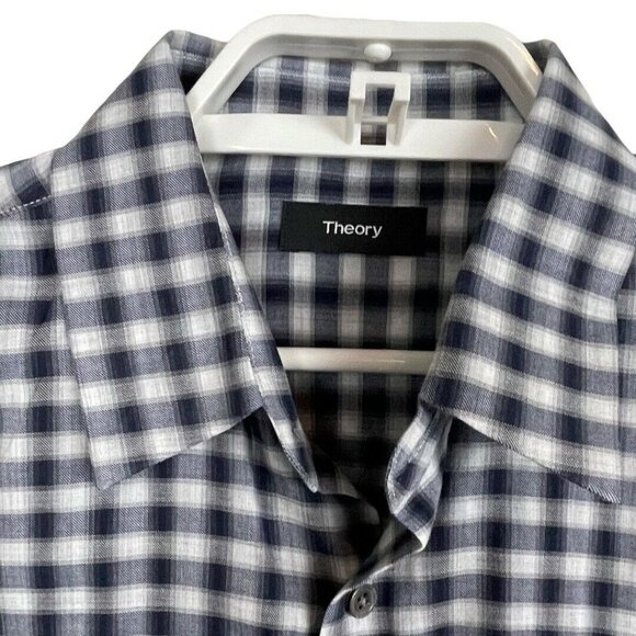 Theory Clean Shirt Men's size S Plaid Blue Gray - Picture 2 of 9